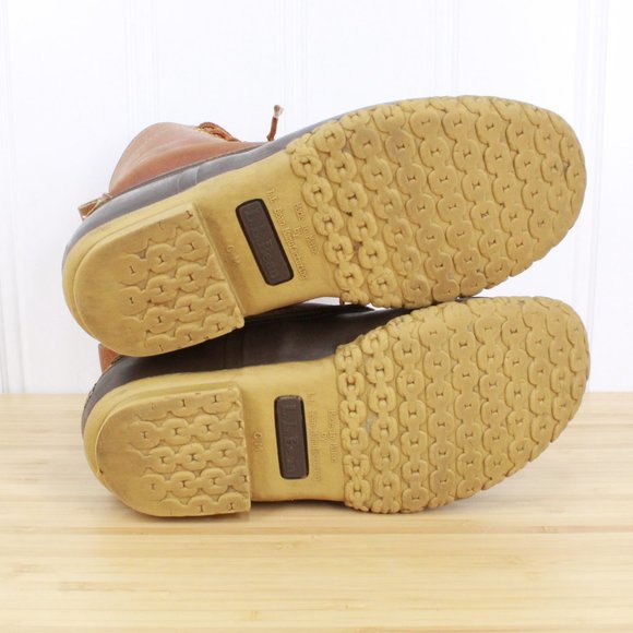 LL Bean Unlined Brown Leather Lace-up Rubber Duck Boots Size 7 M - Picture 9 of 9